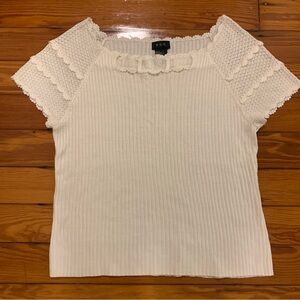 RQT White Crochet Detail Short Sleeve Top size Large